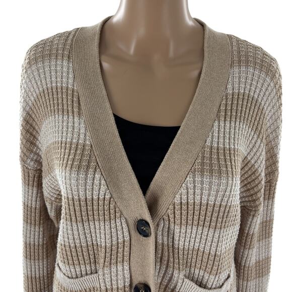 Evereve Oatmeal Striped Tan Kiki Cardigan Sweater - Picture 5 of 12